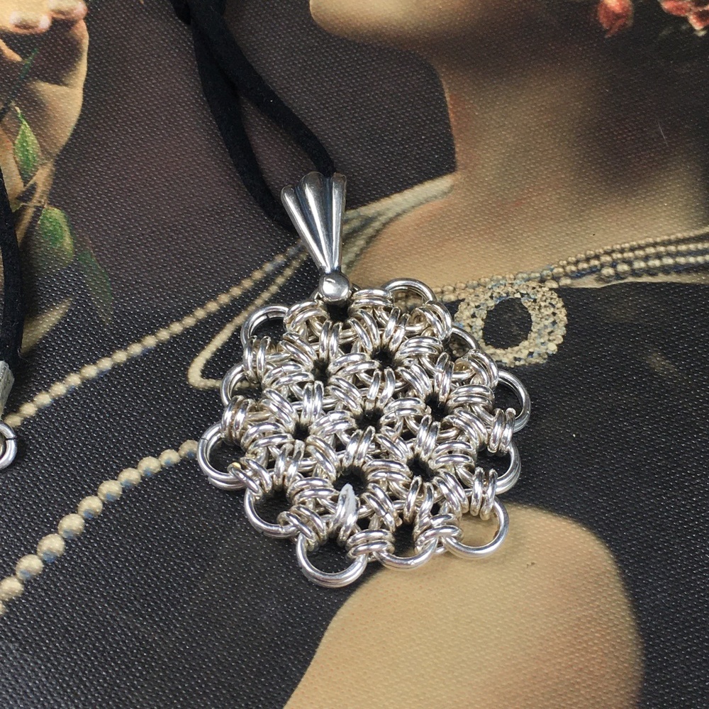 Sterling Silver Chain Maille Flower Necklace - Picture 5 of 7